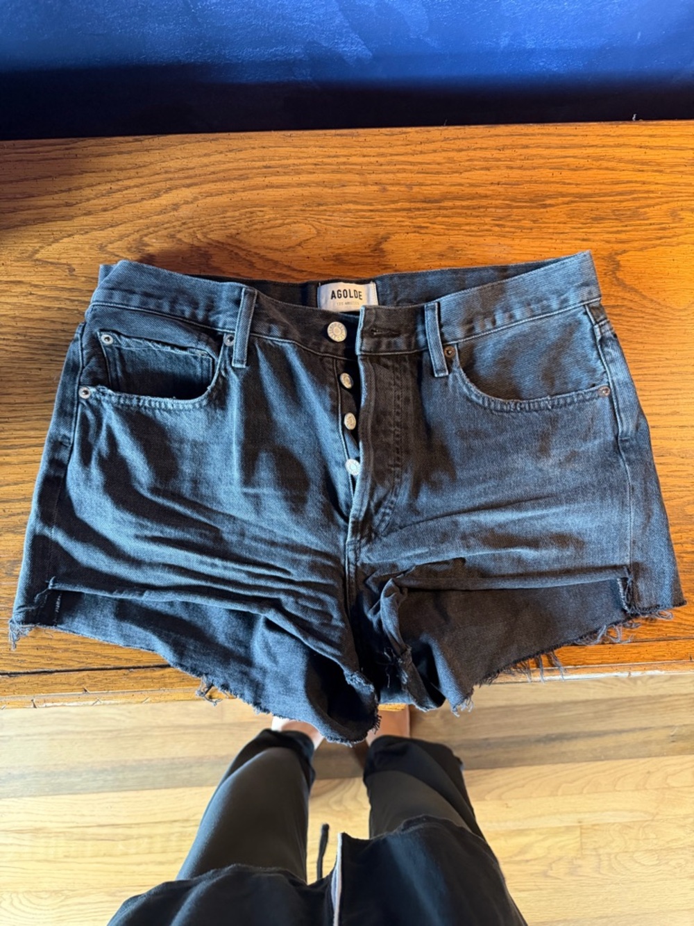Agolde Black High-Rise Cutoff Denim Shorts